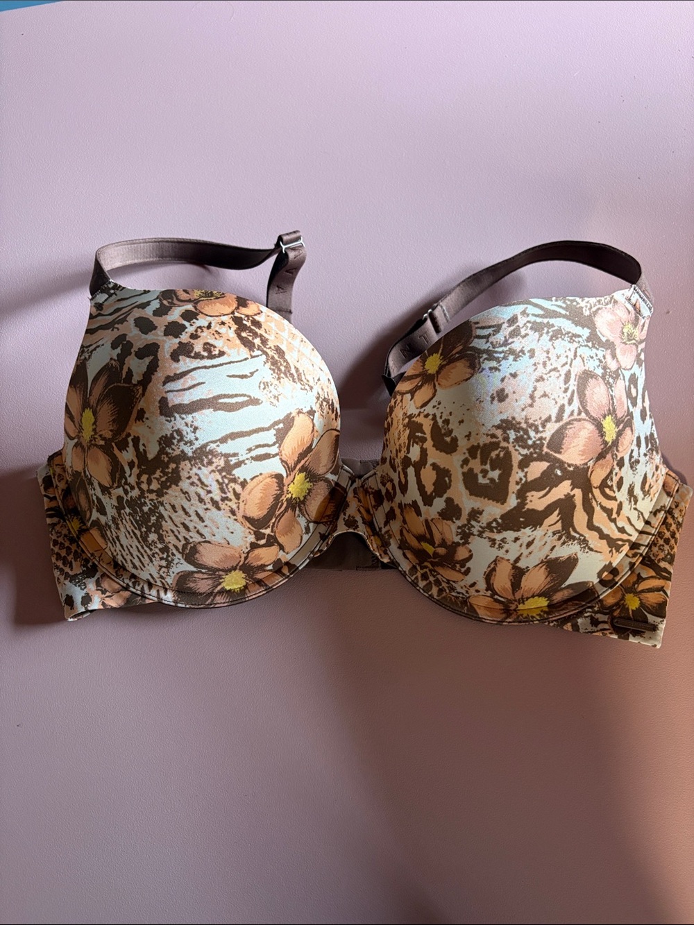 Savage X Fenty Floral & Animal-Print T-Shirt Bra in Cream and Brown